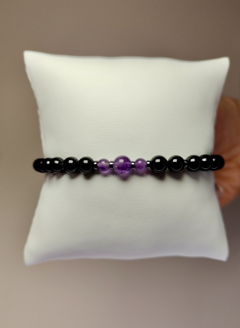 Bransoletka Czarny Turmalin, Amethyst, Bransoletka Męska