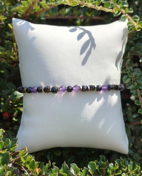 Bransoletka Czarny turmalin, Ametyst, Onyx